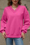 Sachet Pink Solid Colour V-Neck Loose Fit Sweatshirt