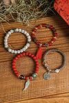 Fiery Red 4pcs Boho Disc Tassel Wing Pendant Beaded Bracelet Set