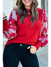 Fiery Red Mixed Animal Print Sleeve Ribbed Top