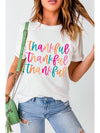 White Colorful Thankful Print Thanksgiving Graphic T-Shirt