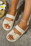 White Pearled Heart Shape Ribbed Flat Slippers