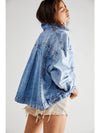 Blue Stripe Washed Oversized Pocketed Denim Jacket