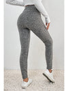 Gray Wide Waistband Ribbed Textured Knit Leggings