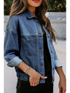 Blue Stripe Washed Oversized Pocketed Denim Jacket