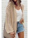 Black Hollow Out Crochet Knit Drop Shoulder Open Front Cardigan