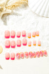 Pink French Color Block Flower Pattern Press on Nails
