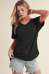 Bright Pink Basic Plain Textured V Neck T Shirt