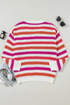 Pink Stripe V Neck Drop Shoulder Plus Size Sweater