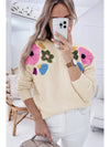 Beige 60s Flower Pattern Knitted Sweater