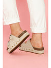 Beige Suede Buckle Decor Corky Platform Slides Shoes