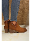 Chestnut Studded Faux Leather Chunky Heel Ankle Boots