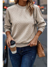 Beige Solid Color Textured Raglan Sleeve Pullover Sweatshirt