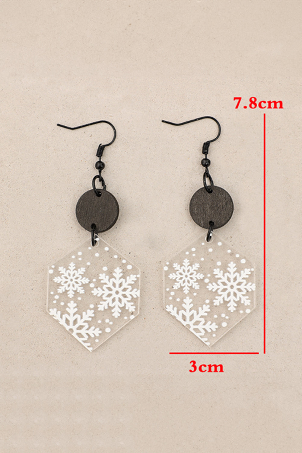 White Snowflake Print Acrylic Dangle Christmas Earrings