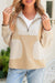 Smoke Gray Striped Patchwork Zip Collar Long Sleeve Top