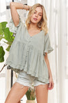 ADORA Button Down Ruffled Babydoll Blouse