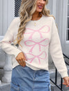 Angel Wings Bow Graphic Round Neck Long Sleeve Sweater - Cocoa Yacht Club