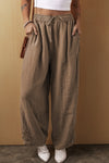 Pants Desert Palm Cotton Linen Drawstring Waist Wide Leg Pants.