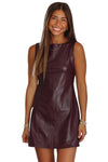 Wild GingerFaux Leather Sleeveless Round Neck Mini Dress