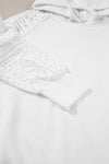 White Lace Patchwork Hollow Out Sleeve Drawstring Hoodie