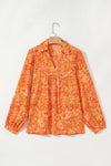 Bonbon Abstract Print Loose Fit Collared V Neck Babydoll Blouse