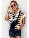 Black Stripe Quarter Zip Collar Knit Vest