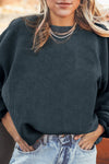 Smoke Gray Plain Drop Sleeve Crinkle Rib Oversized Sweatshirt