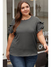 Light French Beige Ruffled Short Sleeve Plus Size Top