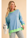 Pink Stripe Contrast Trim High Low Tunic Sweatshirt