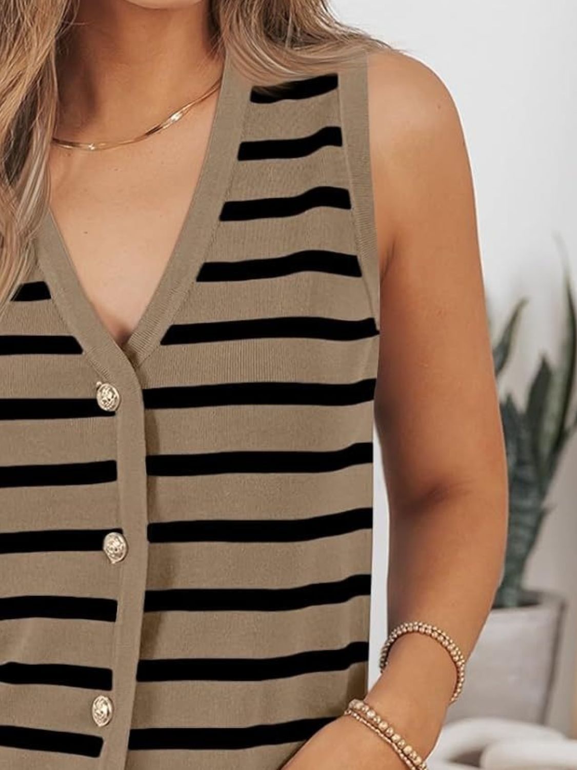 Striped V-Neck Knit Vest