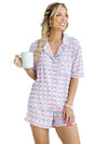 Purple Checkered Pattern Short Sleeve Pajamas Set