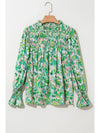 Frill Printed Mock Neck Flounce Sleeve Blouse