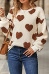 Chestnut Heart Shape Drop Shoulder Crewneck Plush Sweatshirt