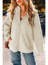 Beige Fleece Zip Up Drawstring Hooded Pocketed Jacket