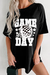 Black GAME DAY Checkerboard Rugby Helmet Printed Tunic T Shirt - Cocoa Yacht Club