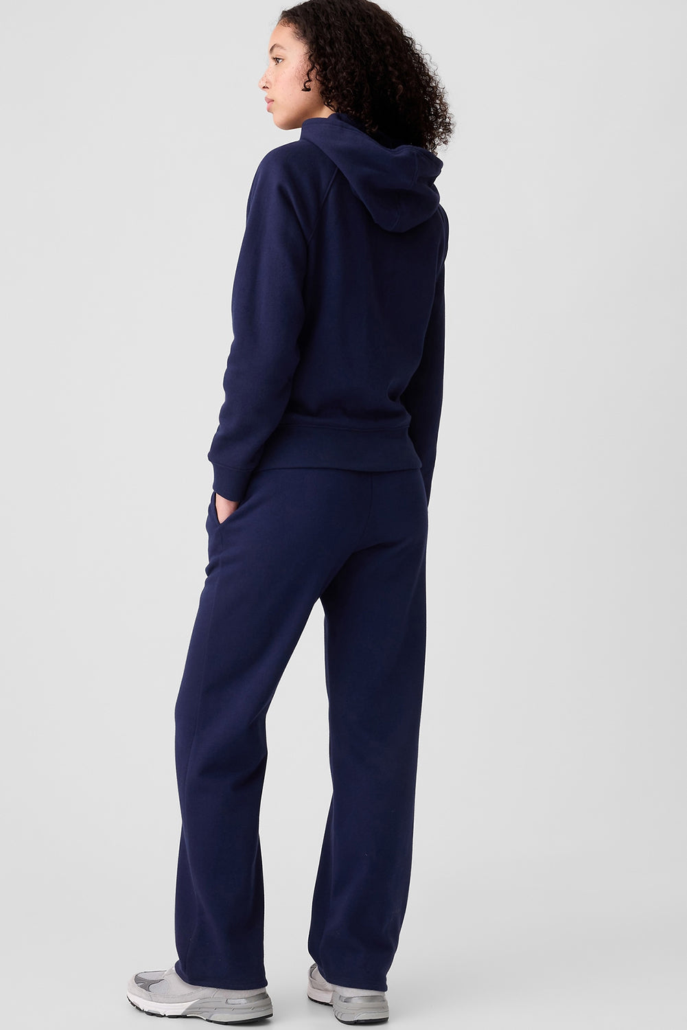 Navy Blue Plain Drawstring Waist Casual Straight Pants