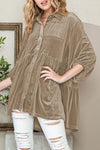 Dark Grey Lantern Sleeve Tunic Babydoll Velvet Shirt