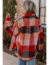 Orange Plaid Print Flap Pockets Buttoned Plus Size Jacket