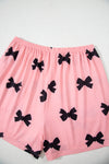 Pink Allover Bow Print Pockets Cropped Pajama Set