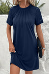 Dark Brown Contrast Lace Raglan Sleeve Pleated Detail Shift Dress