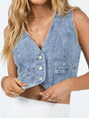 Button Up Sleeveless Denim Top - Cocoa Yacht Club