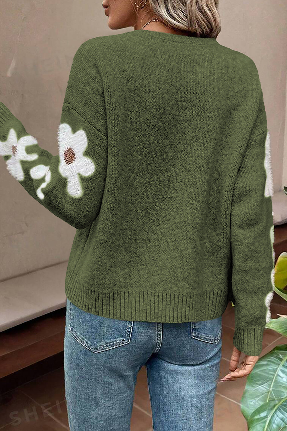 Jet Stream Flower Sleeve Drop Shoulder Sweater