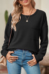 Clearly Aqua Pocketed Ribbed Long Sleeve Top