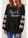 Black Touch Down Letter Bow Print Graphic Sweatshirt