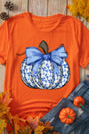 Orange Floral Pumpkin Bow Print Thanksgiving T Shirt