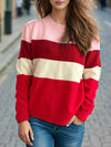 Color Block Round Neck Long Sleeve Sweater