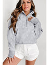 Parchment Quarter Zip Stand Neck Kangaroo Pocket Sweatshirt