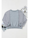 Light Grey Waffle Patchwork Long Sleeve Pullover Top