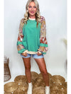 Sky Blue Plaid Floral Patchwork Raglan Sleeve Plus Size Sweatshirt