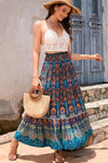 Blue Bohemian Print Lace Patchwork Maxi Skirt