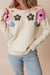 Crochet Flower Round Neck Dropped Shoulder Sweater - Cocoa Yacht Club